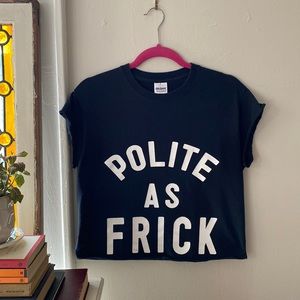 cropped black “polite” tee!